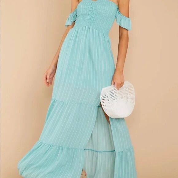 ✨ Red Dress Boutique ABOVE AVERAGE AQUA STRIPE MAXI DRESS✨ - Picture 5 of 11